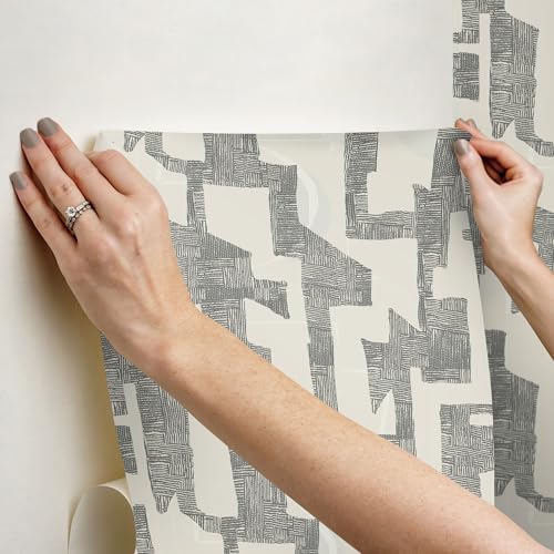 Nikki Chu Featherwork Black and White Premium Peel and Stick Wallpaper, PSW1656RL by York Wallcoverings - Image 3