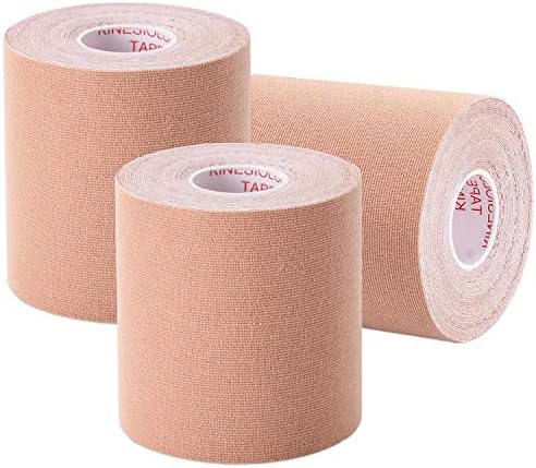 Gstream 3 Pack Kinesiology Tape, Water Resistant Muscle Support Adhesive Sport Tape for Pain Relief, Latex Free Cotton Elastic Athletic Tape for Joints, Knee, Ankle, Shoulder, Wrist - Tan 3in 5.5yd
