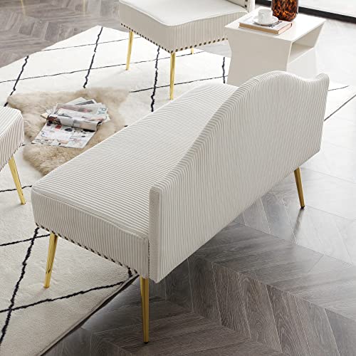 Holaki 46.5" Modern Pleated Velvet Loveseat Sofa,Mid-Century Settee Luxury Armless 2 Seat Couch,Upholstered Tufted Dining Bench Office Loveseat W/Gold Metal Leg,Loveseat For Small Spaces(Beige) #TOP2