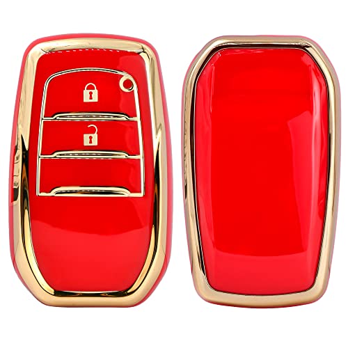 Image of KMH TPU Gold Car Smart Key Cover Compatible for Toyota Innova Crysta 2 Push Button Smart Flip Key Shell Case Holder, Full Key Protection (Red Gold) Pack of 1