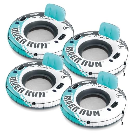 Intex River Run 1 53'' Inflatable Floating Water Tube Lake Raft with Heavy-Duty Handles, Backrest and Cupholders, Red (4 Pack)