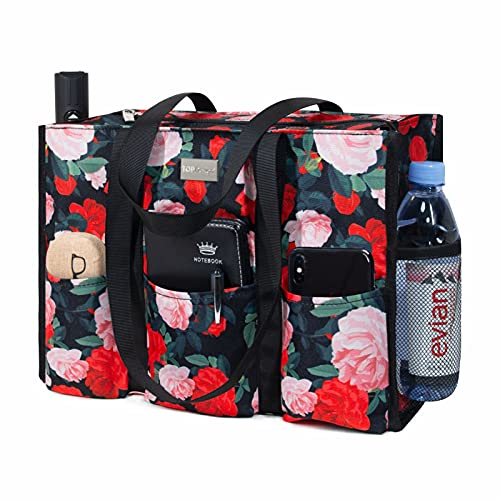 Image of TOPDesign Utility Water Resistant Tote Bag with 13 Pockets, Top Zipper Closure & Thick Bottom Support, for Working Women
