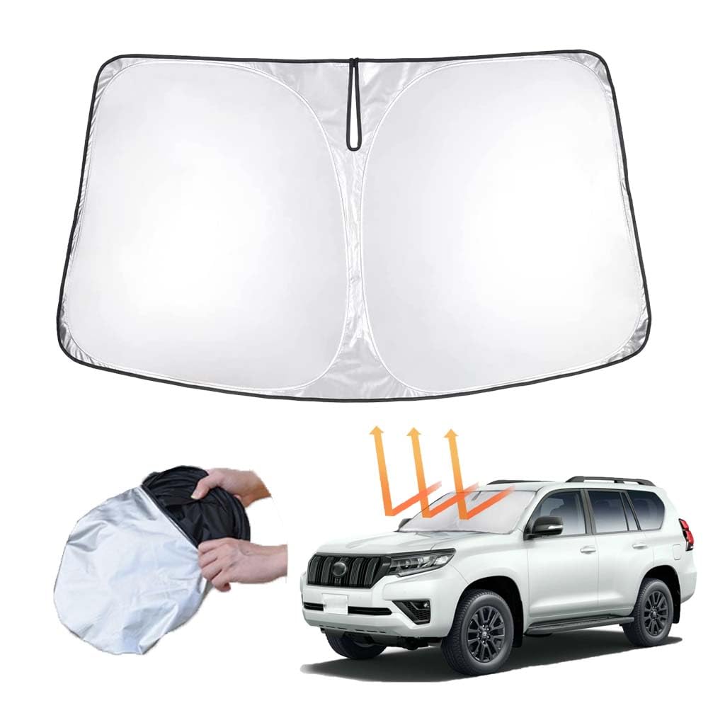 KASUART Windshield Sunshade For To-yota Land Cruiser Prado J150 2018-2023 Front Window Sun Shade Foldable Reflective Sun Visor Protector Blocks UV Rays Keep Your Car Cooler(PRADO 2018-2023)