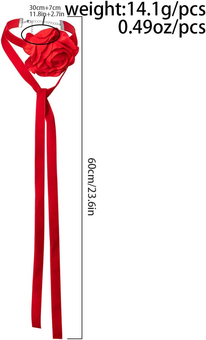 Asphire Artificial Flower Choker Necklace Long Wrap Velvet Necklace Vintage Large Flower Collar Tie Necklace Prom Party Statement Accessories for Women - Image 6