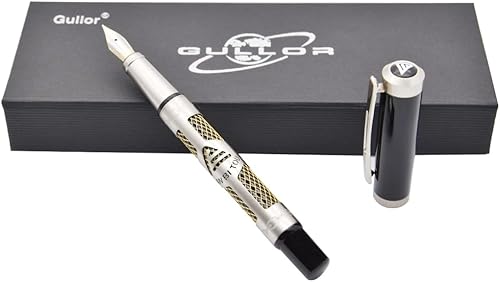 Miniatura 3 de Gullor Pluma estilográfica de metal con convertidor y caja de regalo, punta fina, plata
