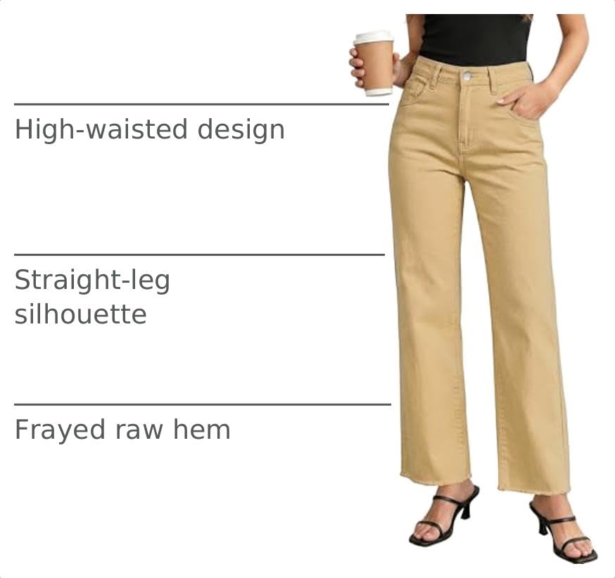 Image of GRAPENT Straight Leg Jeans for Women High Waisted Stretchy Frayed Raw Hem Loose Denim Pants Casual Baggy Jean Trousers