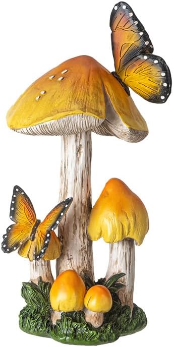 Pacific Giftware Mushrooms with Butterflies Garden Sculpture Whimsical Mushroom Decor for Forest Fairy Gardens or Outdoor and Indoor Mushroom Decor 13.19" Tall