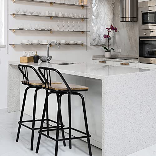 Homaterial Swivel Bar Stools Set Of 2, Industrial Kitchen Counter Height Stool With Wood Seat And Backrest For Dining Room, Kitchen, Counter Bar, Rustic Brown #TOP3