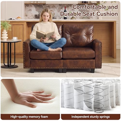 Image of 71 inch Faux Leather Modular Sectional 3 Seater Couch,Brown