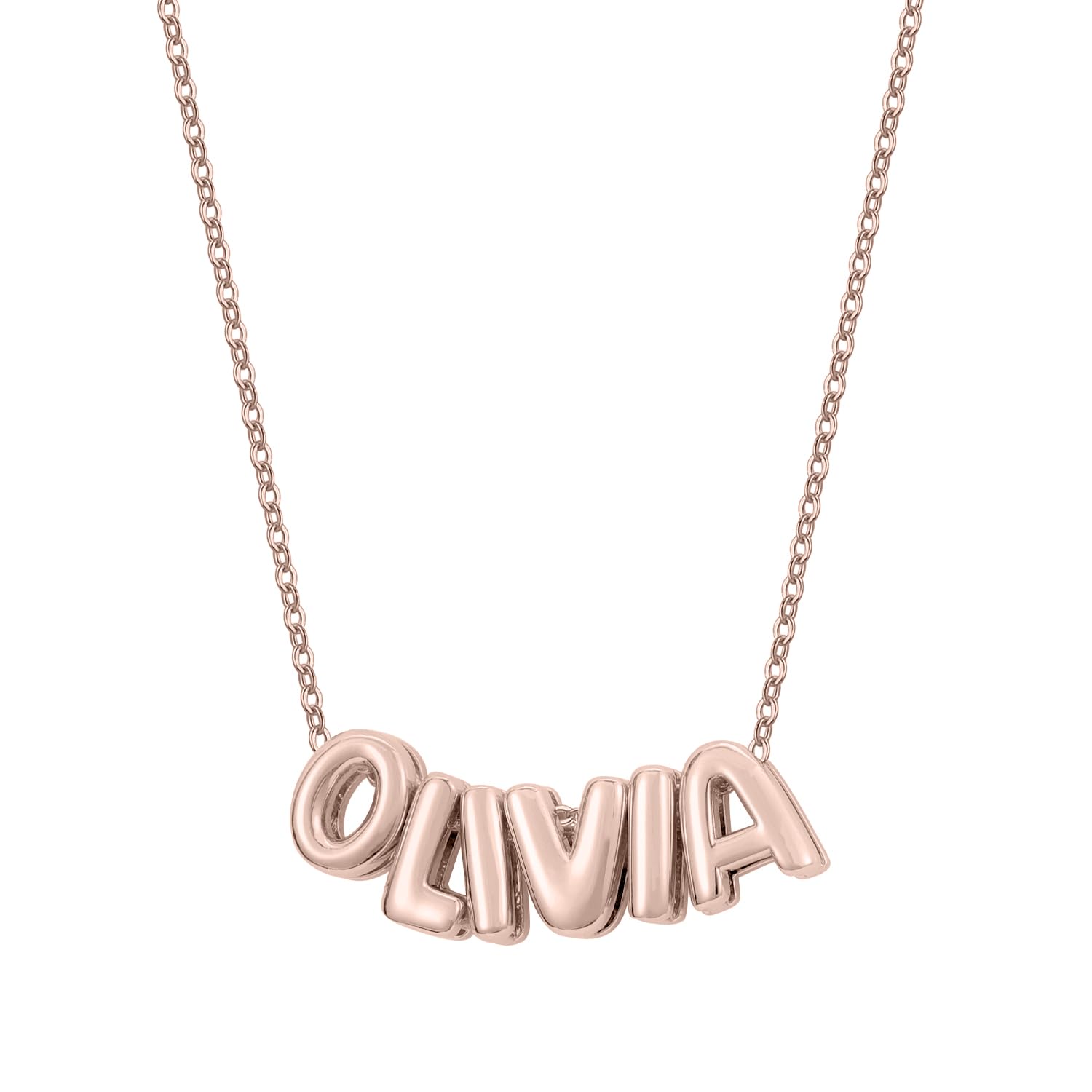 Personalized Puff Name Pendant 18k Gold Plated Jewelry 3D Bubble Customize Initial Letter Necklace 3D Letter Bubble Name Necklace Personalized Jewelry Gift For Women (Rose gold, 5 letter)