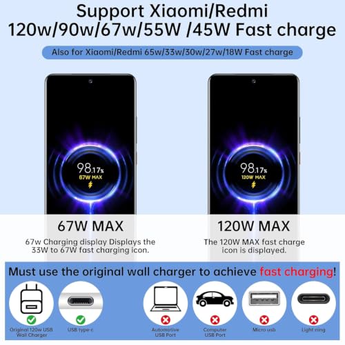 Image of Premium 6A USB-C Turbo Charging Cable - Fast Charge Type-C Cord Compatible with Xiaomi 14, 13 Pro, 12T, 11T, Mi 10, Redmi Note 11 Pro+ 5G, 12, 10, Poco F4, X4 Pro - Heavy Duty Data Sync Wire, White