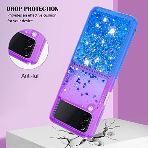 Xyx Case Compatible With Samsung Galaxy Z Flip 3 5G 2021,Gradient Quicksand Bling Sparkle Glitter Luxury For Women Girly Soft Tpu Slim Shockproof Protective Phone Case For Z Flip 3, Purple & Blue #TOP4