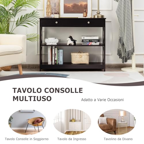 GYMAX Tavolo Consolle da Ingresso con 2 Ripiani