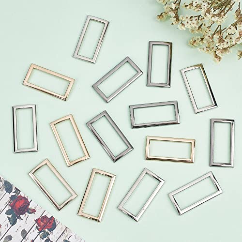 Image of GORGECRAFT 1 Box 3 Colors 15PCS Metal Flat Rectangle Rings Buckle 1-1 /5 inch(30mm) Square Strap Webbing Belt Rings Rectangular Metal Loops Strap for Bag Belt Strap Heavy Duty, Gun Black Gold Silver