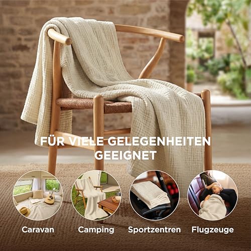 BEDSURE Musselin Decke 100% Baumwolldecke - Tagesdecke, Beige, 150x200 cm – Ansicht 4