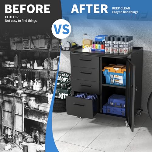 OPTYMIRA Mobile Tool Storage Cabinet with Wheels,Heavy Duty Rolling Tool Cabinets for Garage,Metal Storage Cabinets with 4 Drawer and 1 Locking Doors,Assembly Required - Image 5
