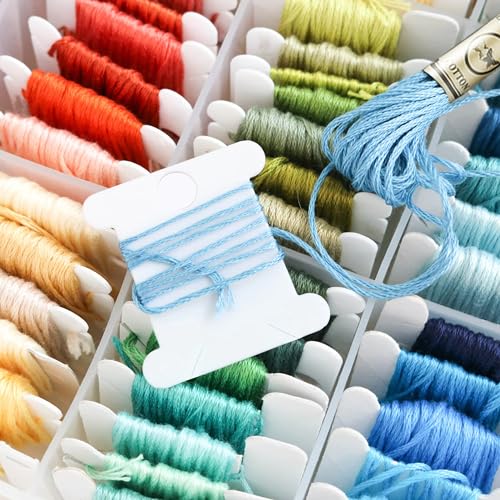 Image of BULK PARADISE Embroidery Floss Organizer Box with 50 Cardboard Bobbins - 17 Compartments Clear embroidery thread organizer box, Snap-Tight Clear Sewing Organizer - Jewelry Bead Holder (Made in USA)