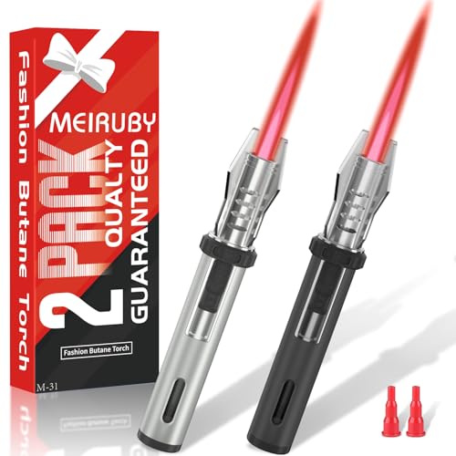 2 Pack Mini Lightsaber Torch Lighter Refillable Windproof Jet Flame Butane Lighter with Visual Window Gifts for Men Dad Adults Grandpa Birthday Gifts Cool Gadgets for Men 2026 (Without Fuel)
