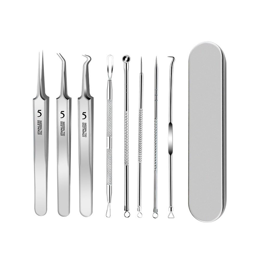 Pinzas profesionales para eliminar puntos negros, herramienta extractora facial (8 piezas/juego)