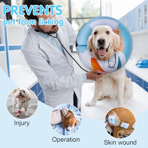 Image of BEAUTYZOO Inflatable Dog Cone Collar Alternative After Surgery, Soft Donut Recovery E-Collar for Large & XL Dogs Girls Boys, Adjustable Pet Neck Cone to Stop Licking Wounds, Light Blue L