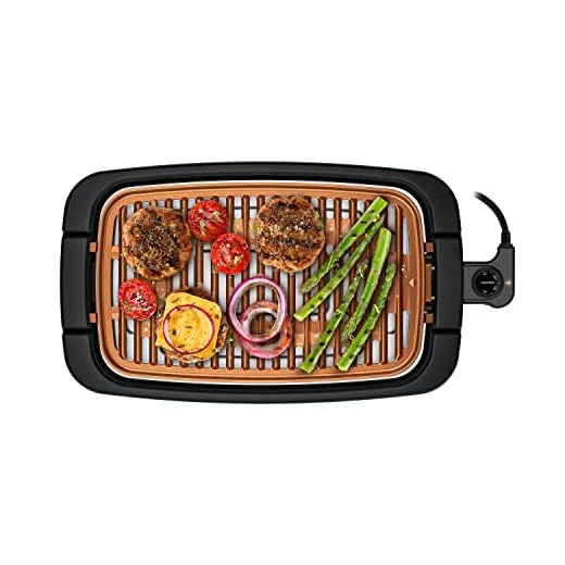 Chefman Smokeless Indoor Electric Grill, Copper, Extra Large, Nonstick Table Top Grill for Indoor Grilling and BBQ with Adjustable Temperature Control, Nonstick Dishwasher-Safe Parts, 9" x 15"