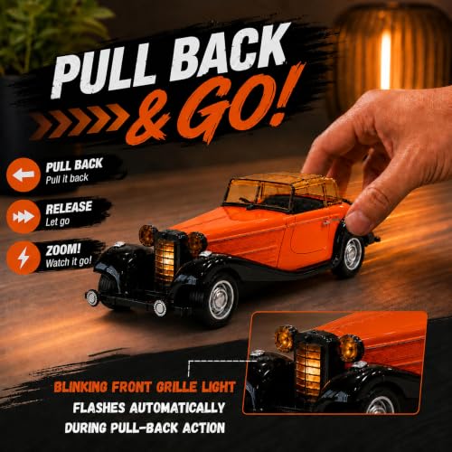 Image of GRAPHENE 1:32 Die Cast Metal Vintage Toy Car Pull Back Action Light Sound Openable Doors Detailed Interior Classic Retro Collectible Model Car for Kids Boys Girls Adults Car Collectors Birthday Gift