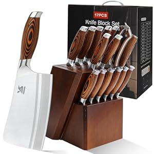 MSY BIGSUNNY Knife Block Set 17-piece Knife Set with Wooden Block – German Steel Perfect Cutlery Set Gift