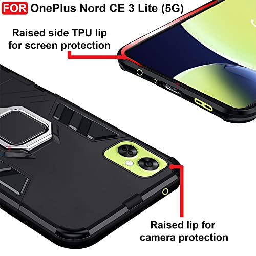 Image of CEDO Kickstand Cover for OnePlus Nord CE 3 Lite (5G) Rugged Case | Built-in Stand Rotating Ring Holder | Military Grade Armor Bumper Back Cover (Black)