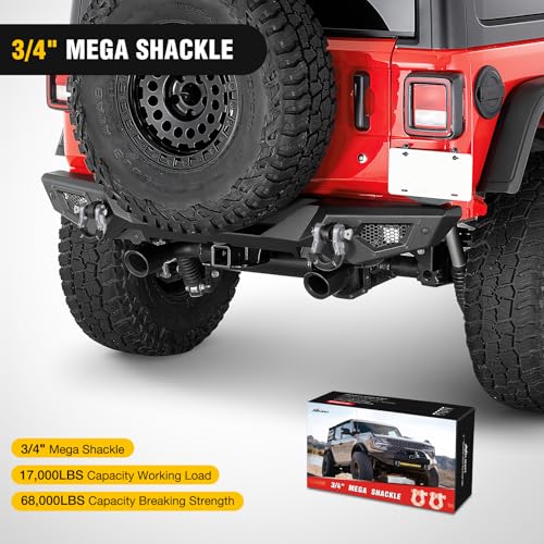 Image of Nilight Heavy Duty Mega D-Ring Shackles(2 Pack) w / 7 /8″ Screw Pin & isolators, 68,000 lb Break Strength(17,000 lb WLL), Forged Steel Off-Road Recovery Shackles for Tow Strap & Winch Gear, Silver Gray