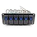 FXC Rocker Switch Aluminum Panel 6 Gang Toggle Switches Dash 5 Pin ON/Off 2 LED Backlit for Boat Car Marine Blue