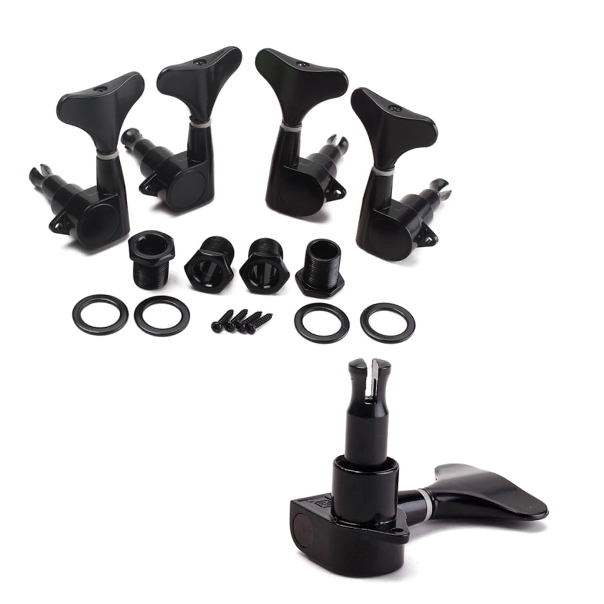 OFFSCH Bass Tuning Key Set Locking Guitar Tuners Tuning Pegs with 2l2r Mounting Screws for 4 String Bass Guitar (sealed Half Round)