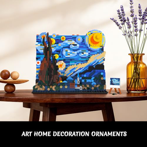 Image of CUBIMANA The Starry Night Building Set with LED Lights - 1501PCS Artwork 3.6MM Mini Blocks Building Sets for Adults, Famous Paintings Architecture Projects Home Art Decor for Men Women