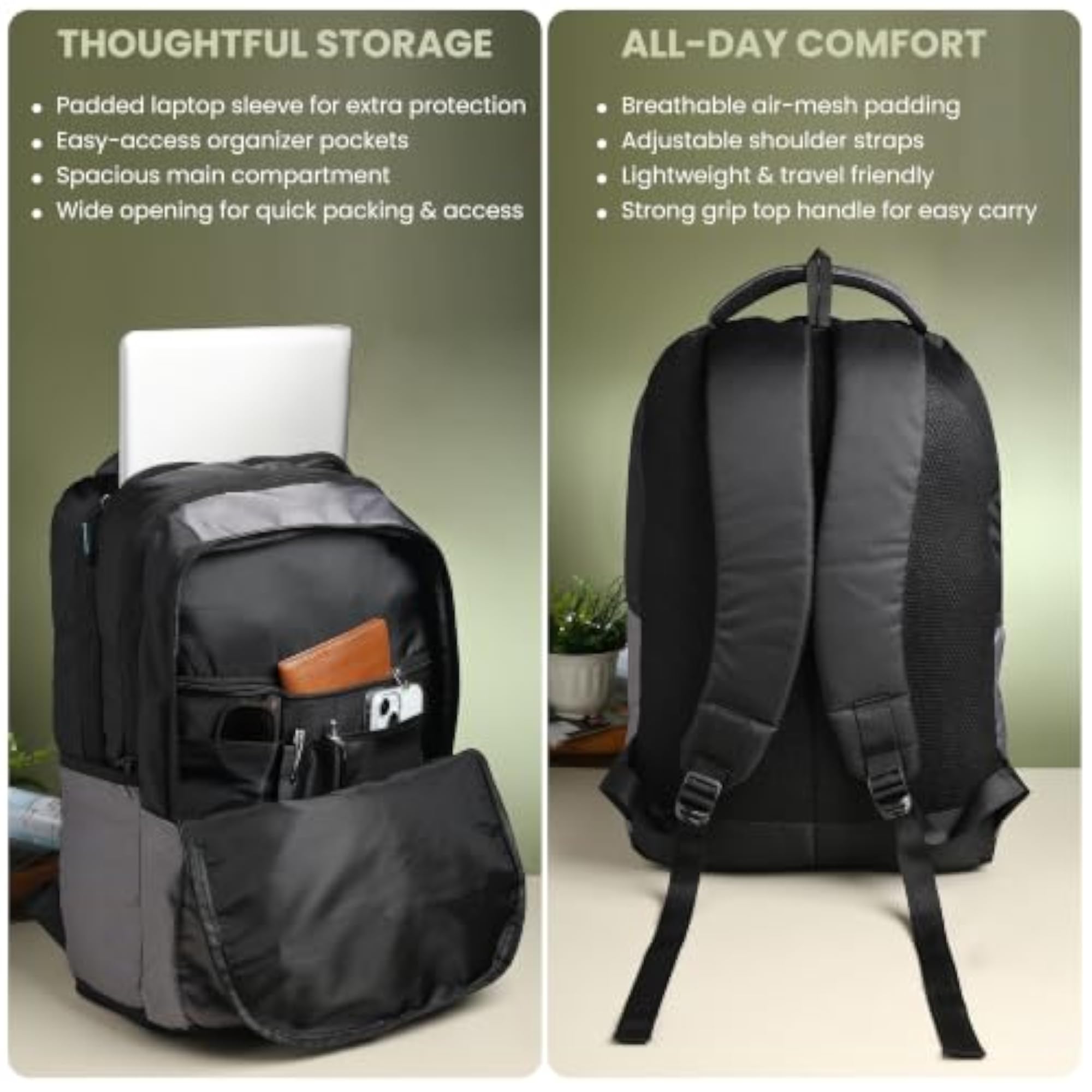 Black Nylon 15.6 Inch Backpack for Office