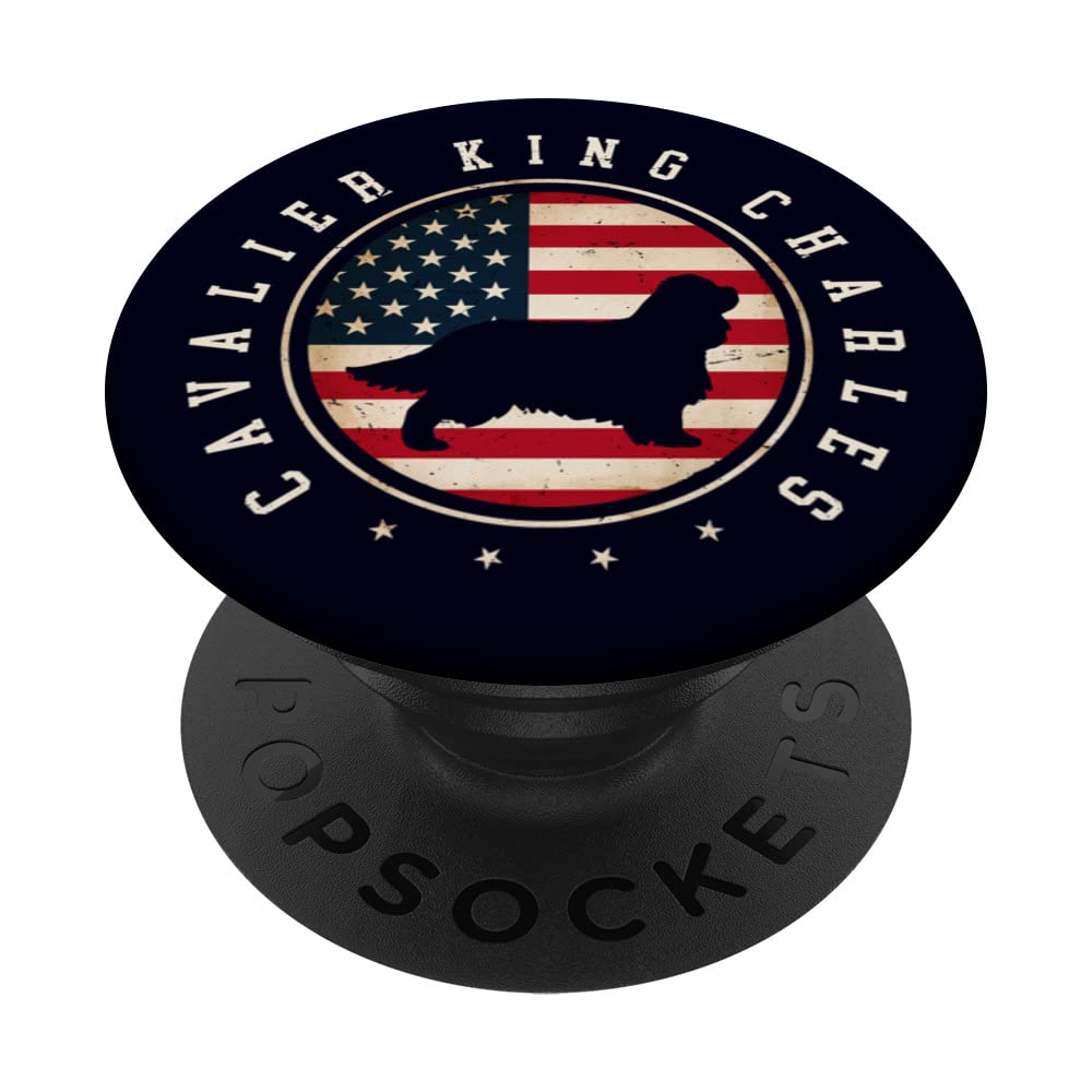 Cavalier King Charles Spaniel USA Flag 4th July Dog Mom Dad PopSockets Swappable PopGrip