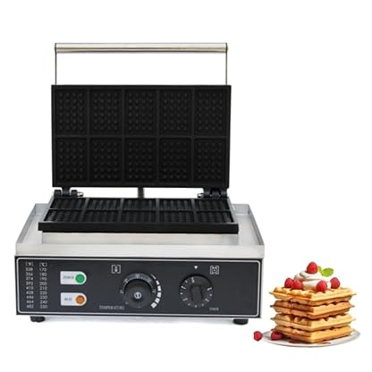 Waffeleisen, Waffelautomat Rechteckig, 1500W 10 Stück 8*5*1,4cm Waffel, Waffeltoaster Doppelt mit Timer & 50-300 °C Stufenlos & Edelstahlgehäuse, Antihaftbeschichter Waffle Maker für Haus und Geschäft