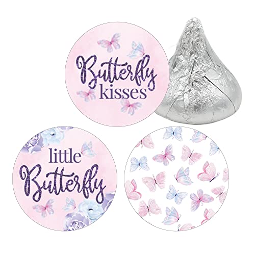 Butterfly Girl Baby Shower Favor Stickers, A Little Butterfly is on Her Way Baby Shower Chocolate Kisses Candy Labels - 180 Count