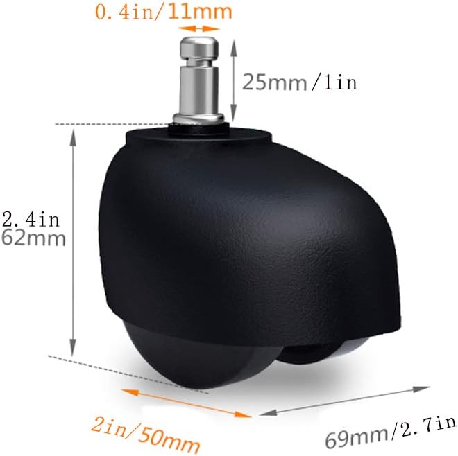 Castor,Swivel Castor,Caster with Brakes,Office Chair Swivel Castors 2" Furniture Caster Plastic Castors 50mm Universal Wheel Bread Wheel Office Chair Pulley Roller Resistant for Timber Floor Replacem