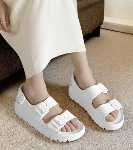 Image of Haifago Womens Platform Sandals with Arch Support, Summer Beach Slides with Adjustable Buckle, Comfort Lightweight Chunky Cushion Slip on Sandal