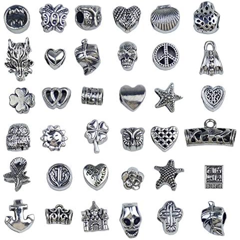 Aokbean Mixed 36Pcs Tibetan Silver Tone Color Spacer Loose Beads for European Charm Bracelets Pendant Charms for Necklace Bracelet Making DIY Craft Cover