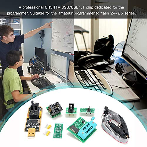 Gecheer CH341A Kit de programador USB com SOP8 Clip EEPROM Burner BIOS Flasher SPI Flash Programmer