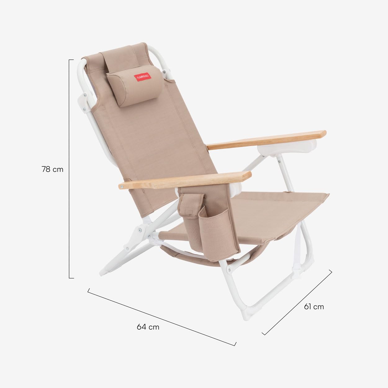 Flamingueo Silla Playa Plegable - Reclinable 5 Posiciones - Bolsillo Insulado Frío - Bolsillo para Móvil - Asas Mochila - Almohada Ergonómica - Aluminio y Textileno - Beige