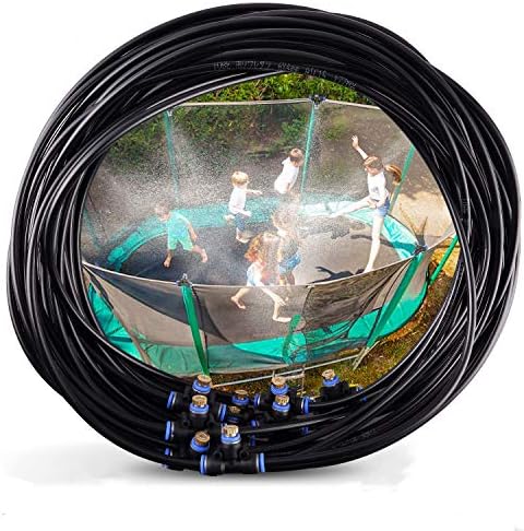 Runpo Trampoline Water Play 50 Feet 12 Nozzles Misting Outdoor Cooling System Kits Waterpark Summer Game Toys Accessories for Kids in Swimming Pool Patio Garden Lawn Greenhouse Irrigation Sprinkle