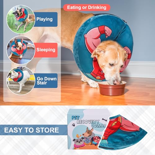 Image of BEAUTYZOO Dog Cone Collar After Surgery for Large Medium Dogs, Soft Dog Cones Alternative to Stop Licking, Comfortable Inflatable Recovery Cones, Dogs Neck Donut Not Block Vision E-Collar, Blue M