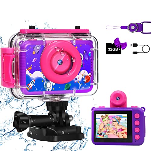 Gktz Kids Camera, 1080P Hd Digital Kids Waterproof Camera, Children Underwater Sport Outside Camera With Sd Card 32Gb, Kids Birthday Gift Toys For 3 4 5 6 7 8 9 10 11 12 Years Old Boys Girls #TOP21