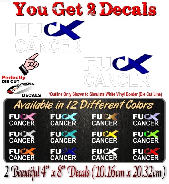 Image of 2 FU Cancer Dark Blue Ribbon 8'' Decals FCK Colon Cancer Vinyl Vehicle Decal Stickers (Dark Blue (2 Decals))