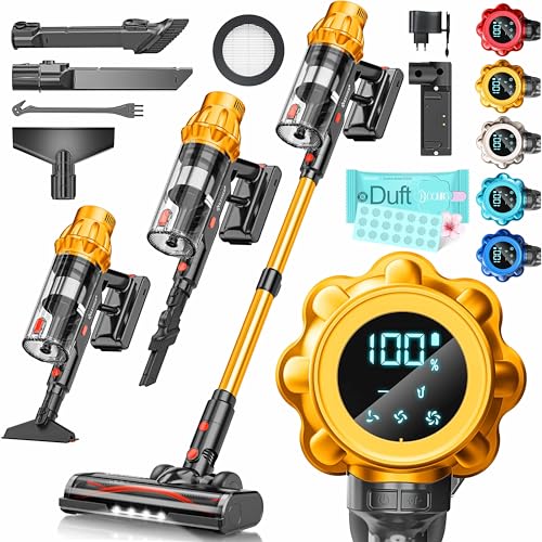 KESSER® Akku Staubsauger kabellos bis 70 Min. Laufzeit & Leise | Akkustaubsaguer mit LED Display...