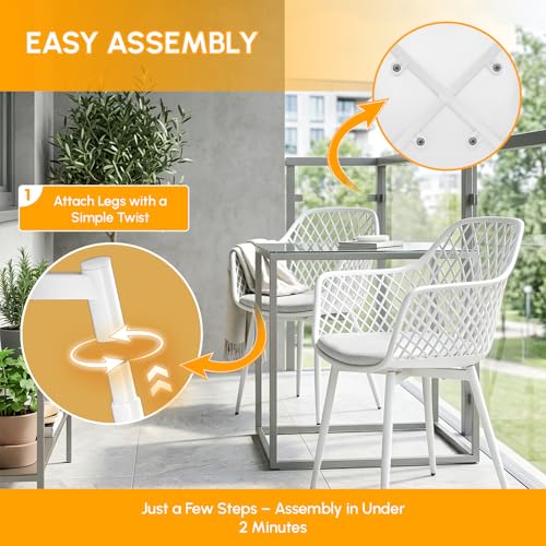buybyroom Gartenstühle 4er Set, Gartenstuhl Kunststoff mit Armlehne,Gartensessel Wetterfest Loungesessel Outdoor für Garten, Balkonstühle Terrassenstühle Bistrostuhl Balkonmöbel Kleiner Balkon,Weiß