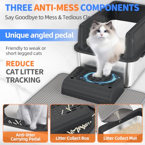 Arenero para gato de acero inoxidable extra grande con tapa negro miniatura 5