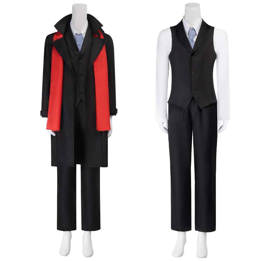 BSD Mori Ogai kostium cosplay Dazai Osamu, strój cosplay, czarny, mundur lekarza, detektywa, spodnie, pełny zestaw, z czerwonym szalikiem, anime, cosplay, strój na Halloween, karnawał