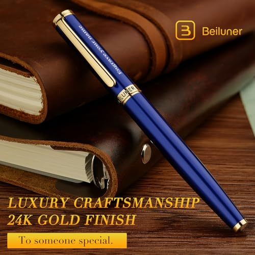 Image of BEILUNER Blue Personalized Fountain Pen,Stunning Luxury Lacquer,24K Gilded Nib(Fine),Gorgeous 24K Gold Finish, Ink Converter,Fancy Gift for Men&Women-Elegant, Graduation,Nice Pens for Writing